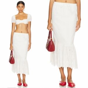 NEW! LOBA- Sagres Maxi Skirt Size Large White Cottagecore Summer